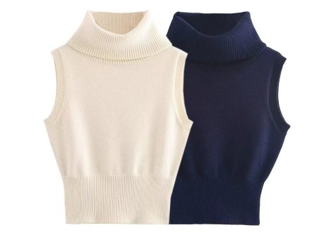 Turtleneck Sleeveless Knit Top For Sale