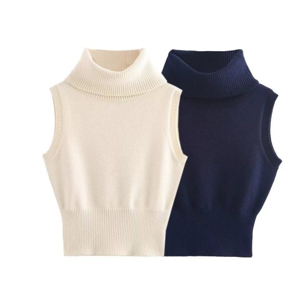 Turtleneck Sleeveless Knit Top For Sale