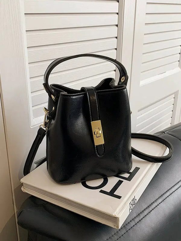 Stylish Metal Buckle Bucket Shaped Bag on Sale