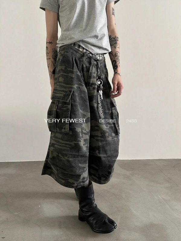 Washed Camouflage Pleated Cargo Pants Online Hot Sale