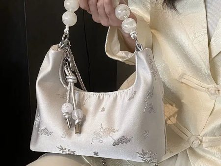 Beaded Handle Embroidered Shoulder Bag Fashion