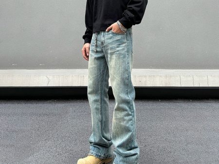 Washed Straight Leg Distressed Denim Pants Online now