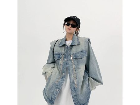 Zipper Detail Denim Oversized Coat Online Hot Sale