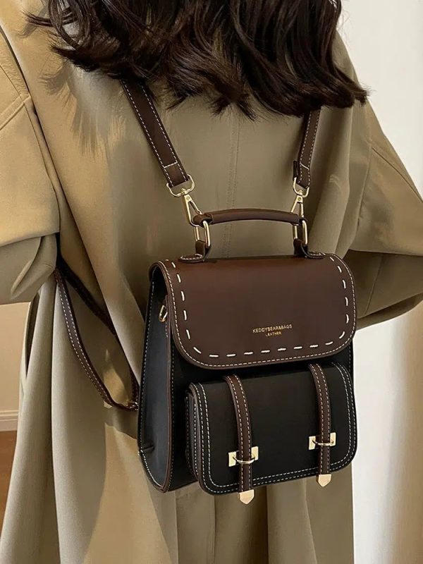 Buckle Straps Vintage Leather Backpack on Sale