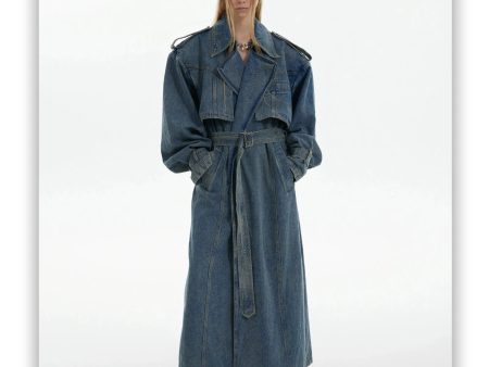 Button Details Denim Trench Coat Fashion