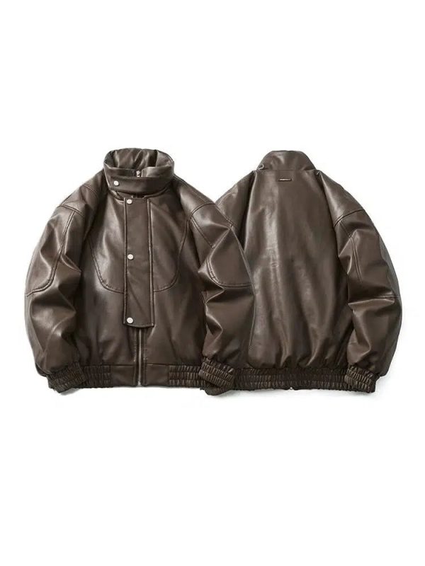 Thickened PU Leather Solid Color Puffer Jacket Online Hot Sale