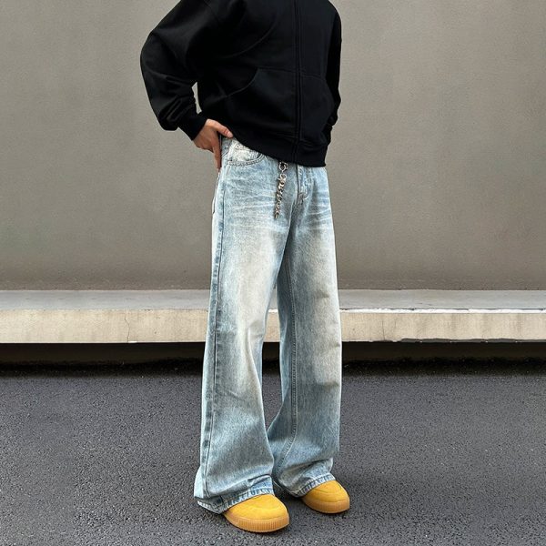 Washed Blue Wide-Leg Jeans on Sale