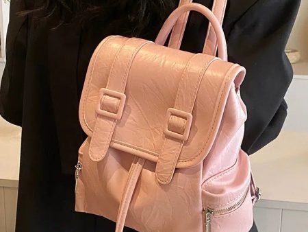 Buckle Straps Leather Backpack Online Hot Sale