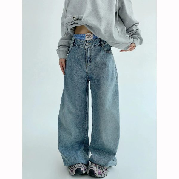 Two-piece Wide-Leg Denim Pants Online Sale