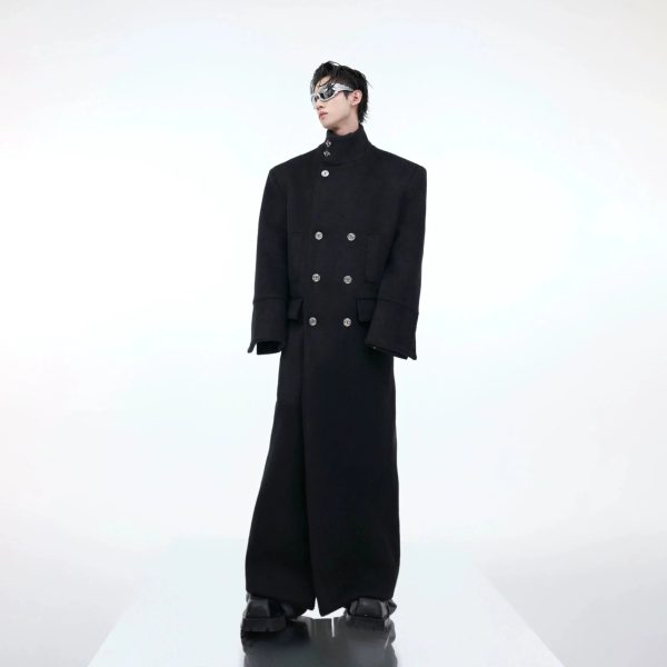 Airplane Button Stand Collar Wool Coat For Sale