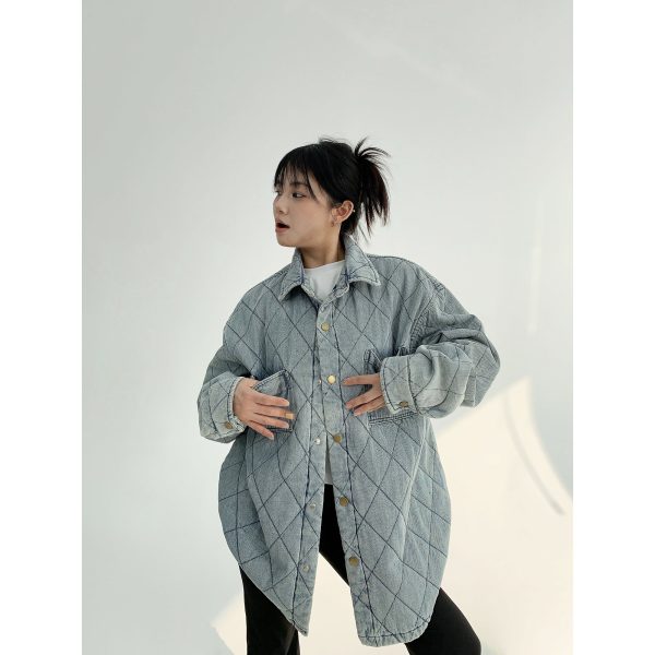 Button Closure Oversized Quilted Coat Online Sale