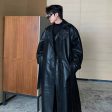 Black Long Leather Coat Hot on Sale