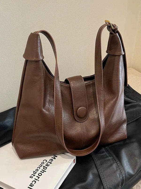 Button Closure Leather Shoulder Bag Discount