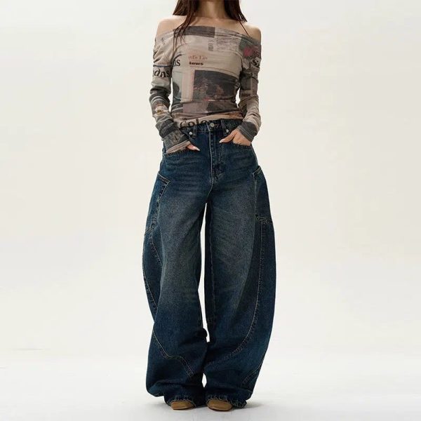 Wide-leg Scimitar Denim Pants Online Hot Sale