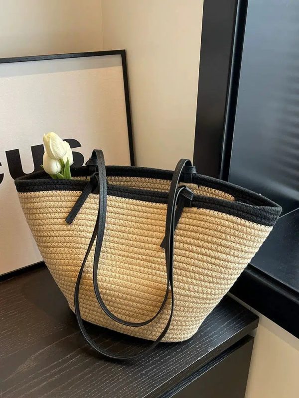 Woven Straw Leather Straps Tote Bag Online