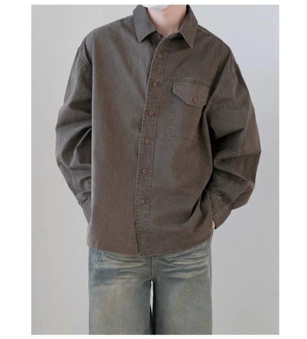 Casual Button-Up Long Sleeve Shirt Online Hot Sale