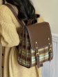 Vintage Plaid Leather Backpack For Sale