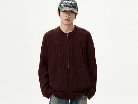 Zip-up Cable Knit Sweater Hot on Sale