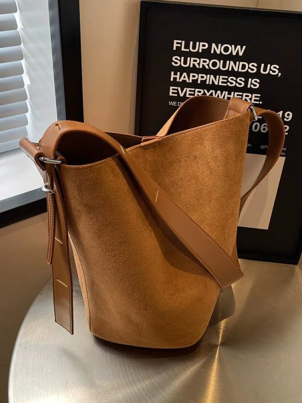 Adjustable Strap Suede Bucket Bag For Discount