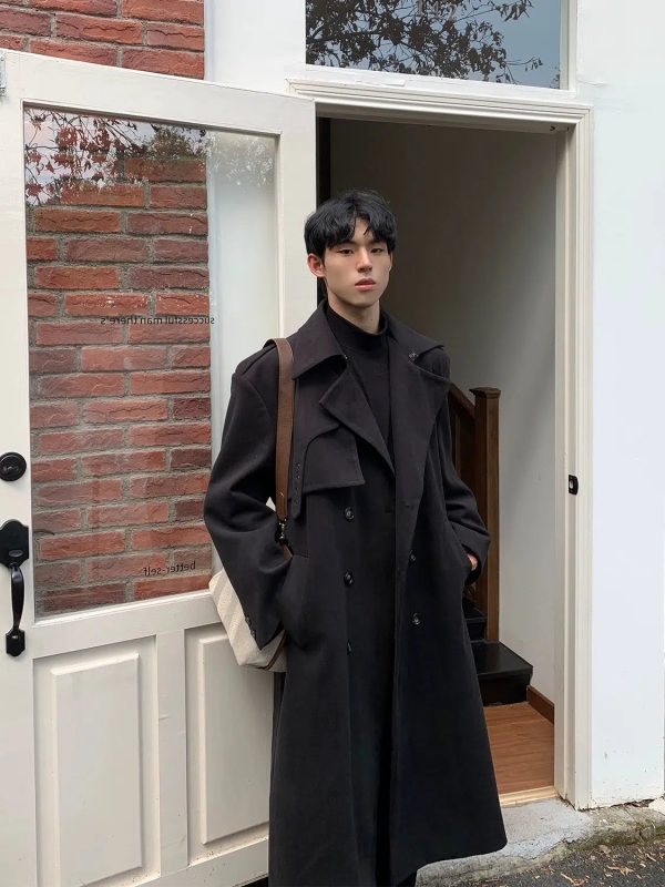 Black Double-breasted Wool Coat Hot on Sale