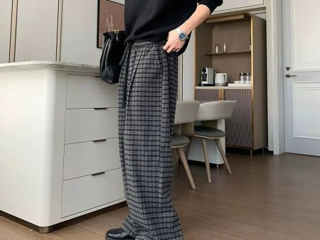 Wide-Leg Plaid Casual Pants Sale