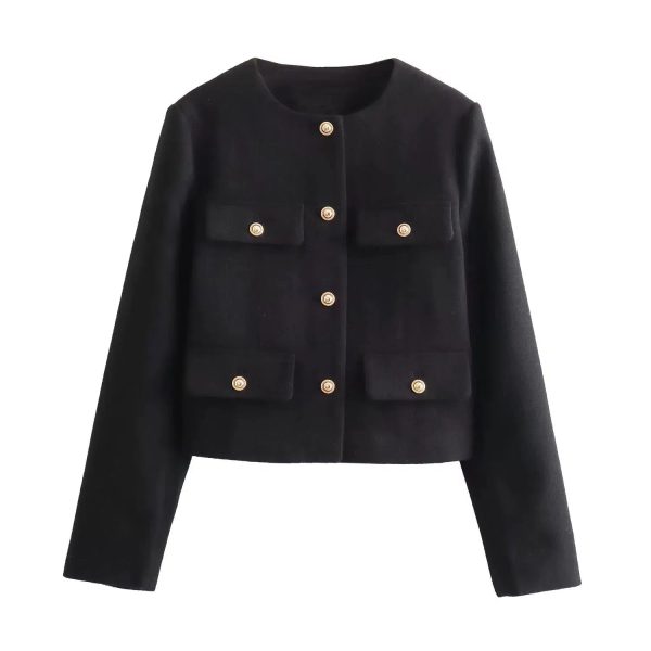 Button Front Pockets Cropped Coat Cheap