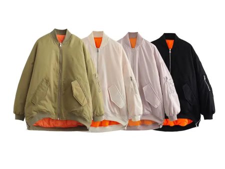 Zip Pockets Bomber Jacket Online Sale