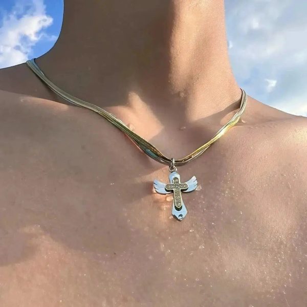 Winged Cross Pendant Necklace Fashion