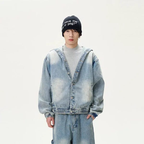 Washed Denim Hooded Jacket Pants Set Cheap