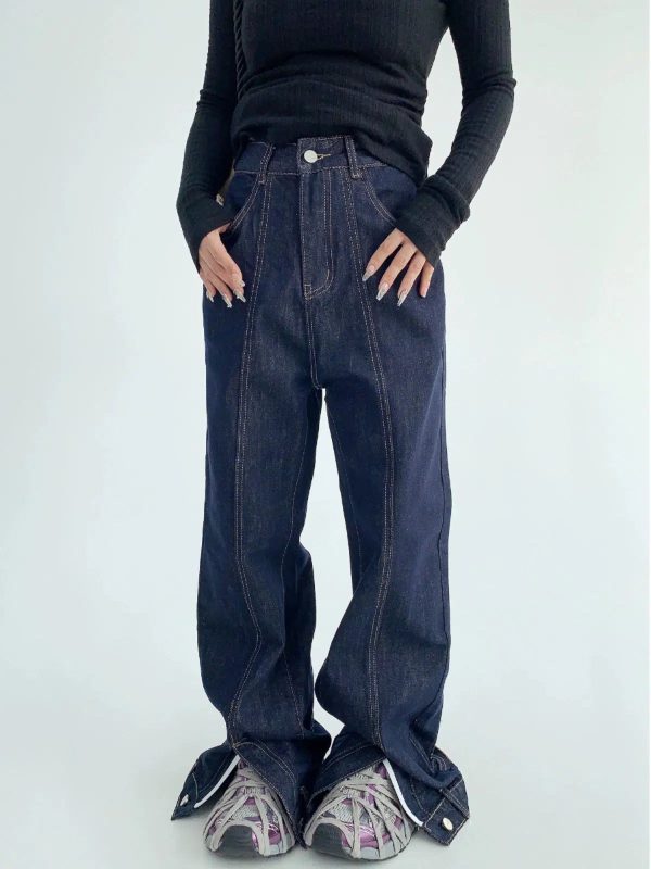 Wide-Leg High-Waisted Denim Pants Online now