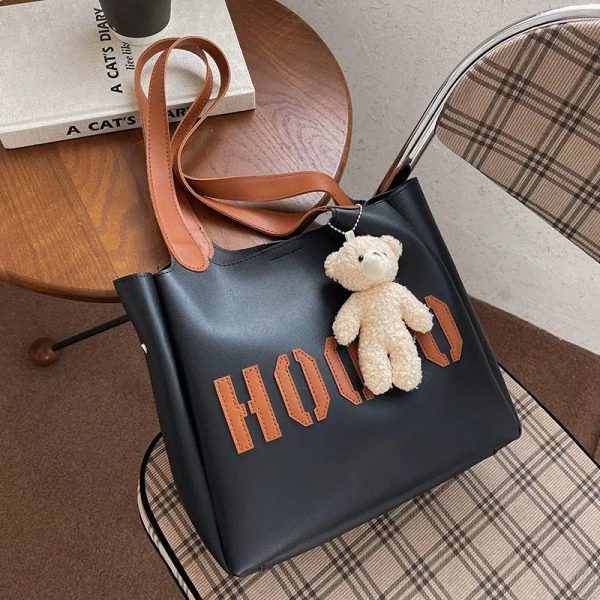 Teddy Bear Charm Letter Print Tote Bag on Sale