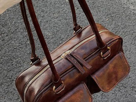 Vintage Double-Pocket Leather Bag on Sale