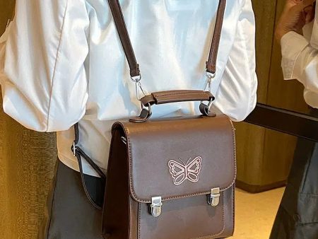 Butterfly Embroidered Leather Backpack Discount