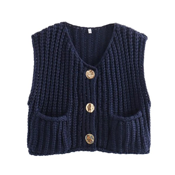 Button Front Knitwear Vest Cheap