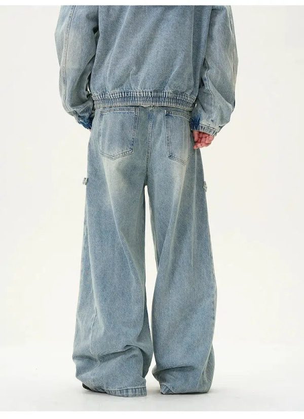 Washed Denim Hooded Jacket Pants Set Cheap