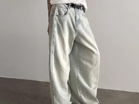 Washed Wide-Leg Metal Button Jeans For Sale