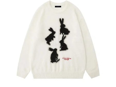 Bunny Pattern Round Neck Sweater Hot on Sale