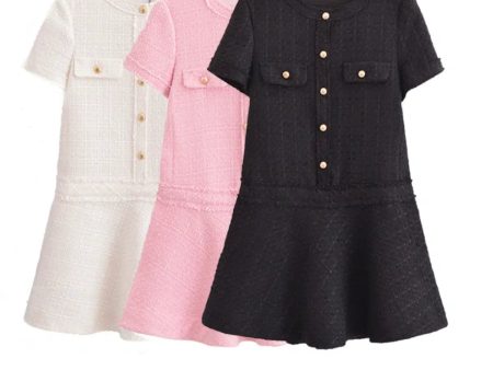 Button-Up Short Sleeve Tweed Dress Online Sale