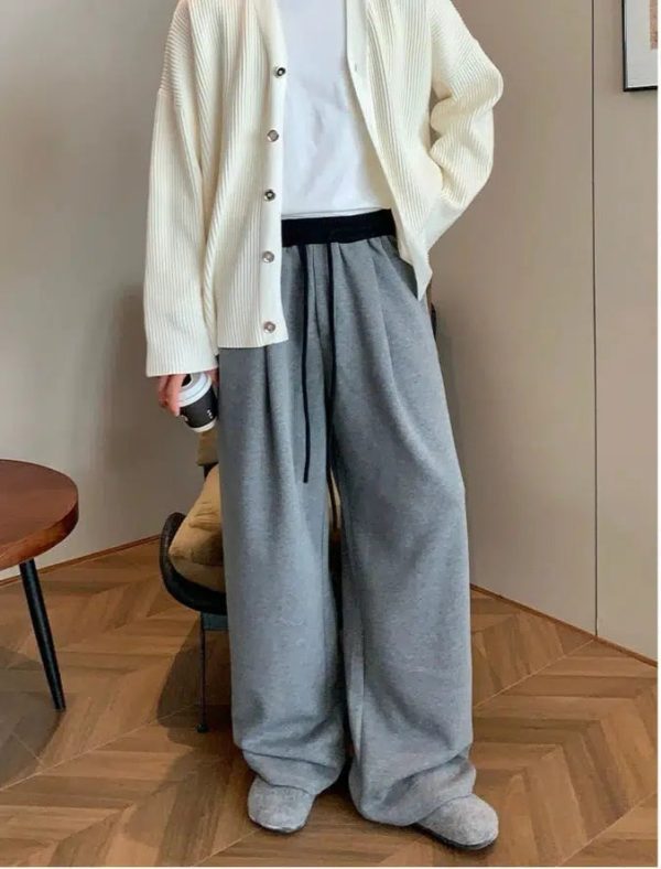 Wide-Leg Drawstring Casual Pants For Discount