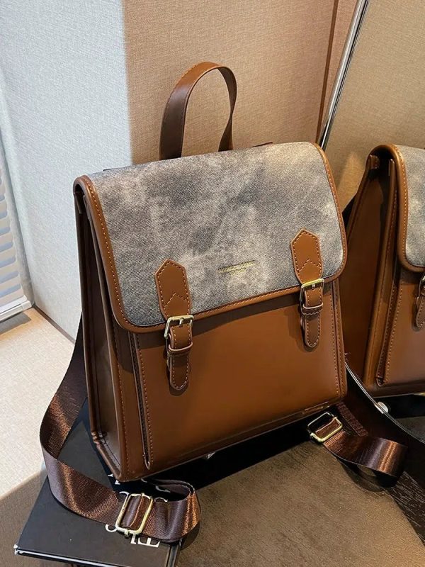 Buckles Leather Flap Backpack Sale