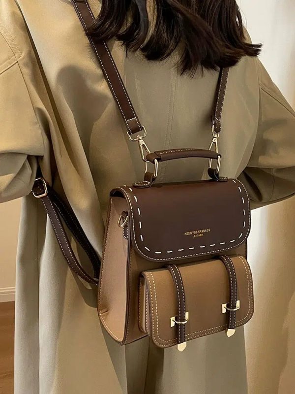 Buckle Straps Vintage Leather Backpack on Sale