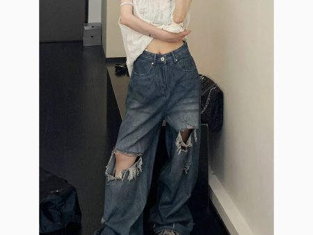 Wide-Leg Distressed Jeans Online