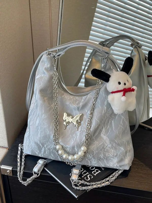 Butterfly Pearl Chain Decoration Tote Bag Online Hot Sale