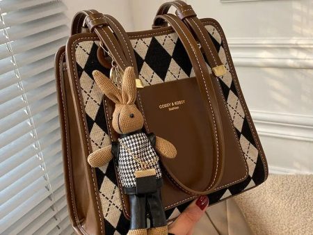 Bunny Keychain Argyle Pattern Tote Bag Hot on Sale