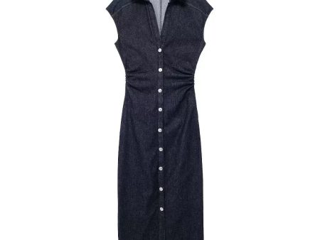 Button-Up Denim Midi Dress For Discount