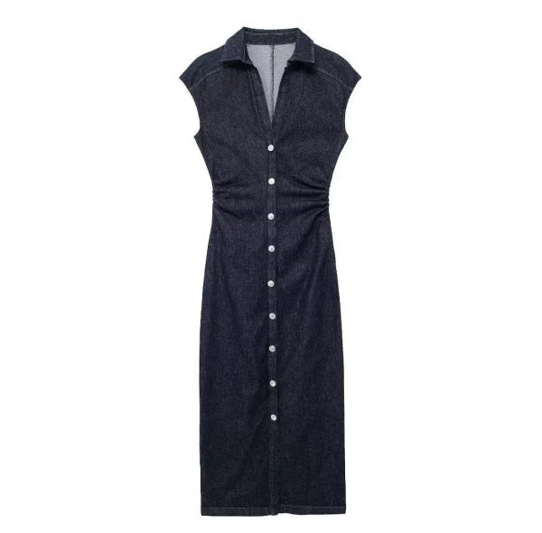 Button-Up Denim Midi Dress For Discount