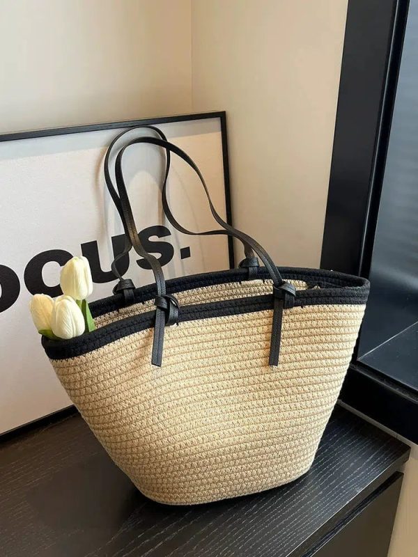 Woven Straw Leather Straps Tote Bag Online