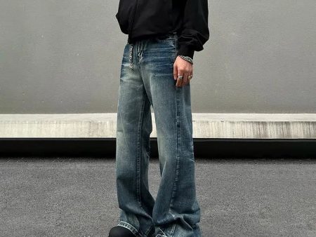 Washed Wide-Leg Denim Pants For Sale