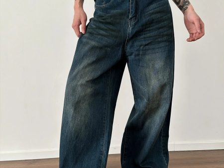 Wide-Leg Faded Denim Pants For Cheap