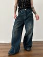 Wide-Leg Faded Denim Pants For Cheap